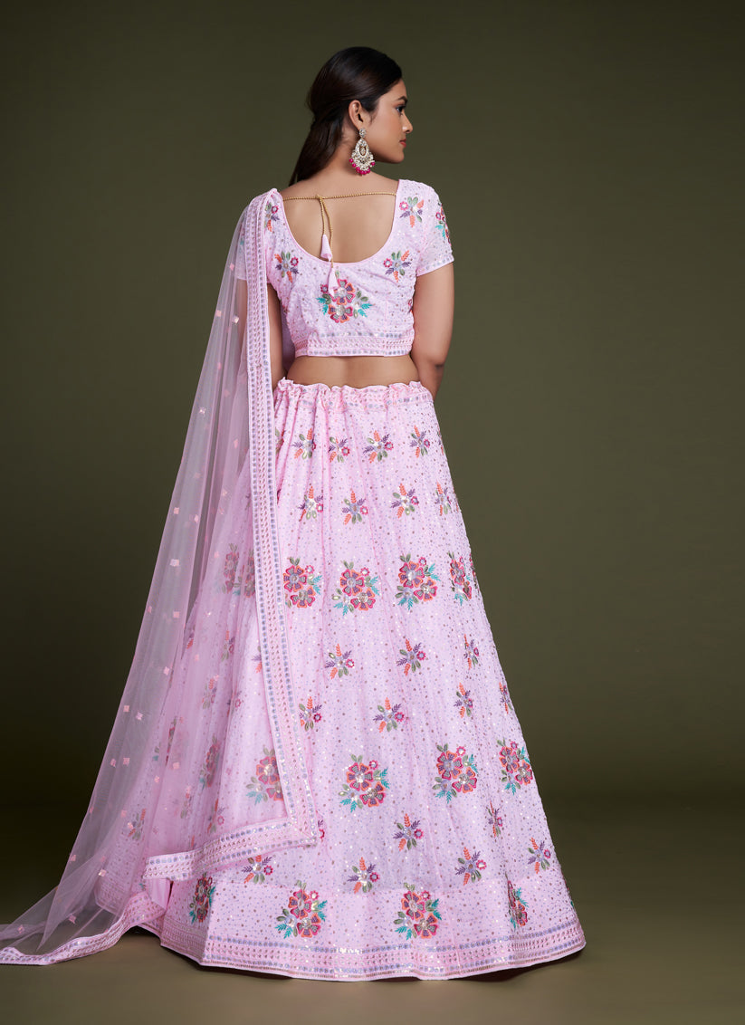 Baby Pink Georgette Embroidered Lehenga Choli