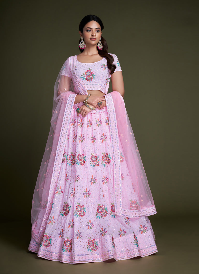 Baby Pink Georgette Embroidered Lehenga Choli