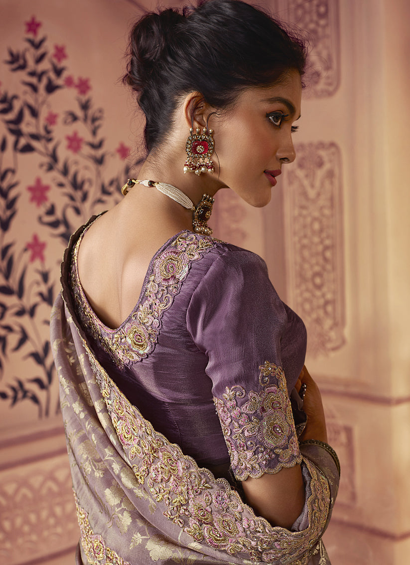 Mauve Smoked Viscose Embroidered Saree