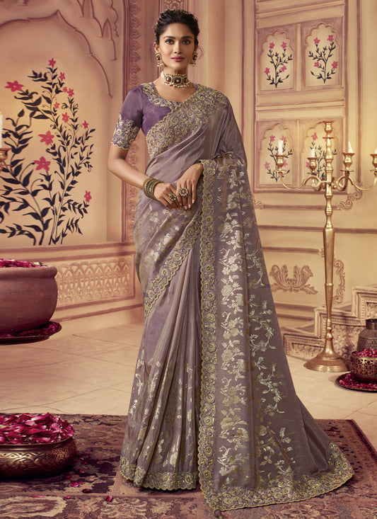 Mauve Smoked Viscose Embroidered Saree