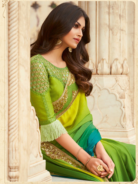 Multi Color Silk Embroidered Party Wear Saree