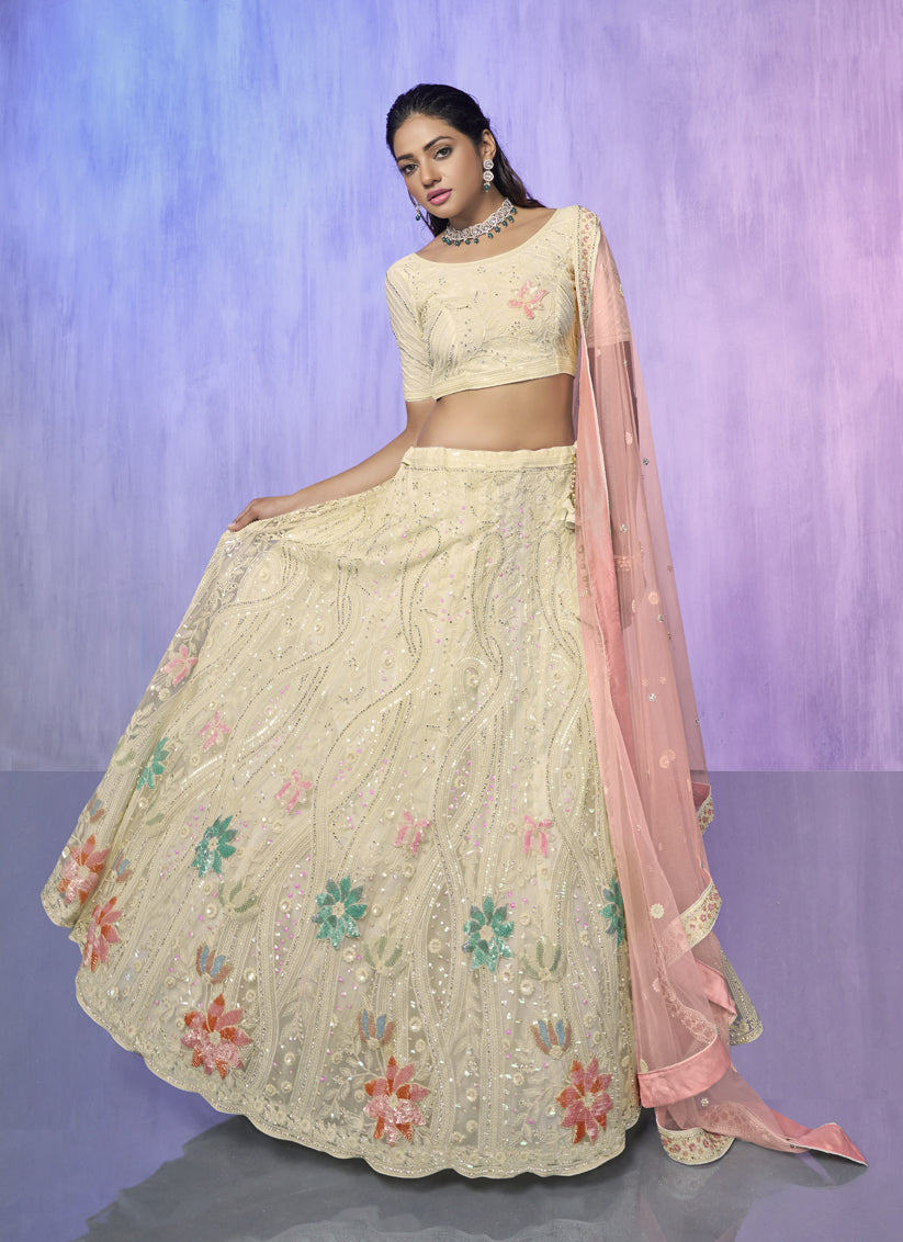 Off White Heavy Designer Lehenga Choli Set