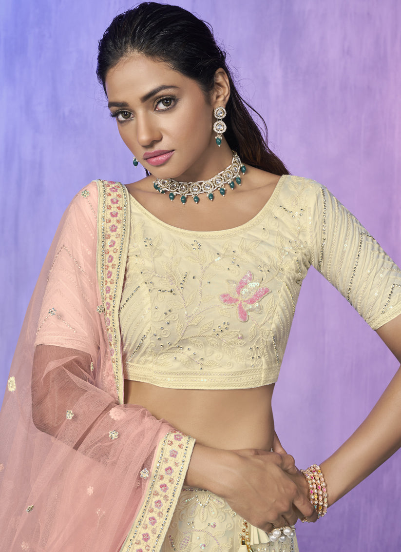 Off White Heavy Designer Lehenga Choli Set