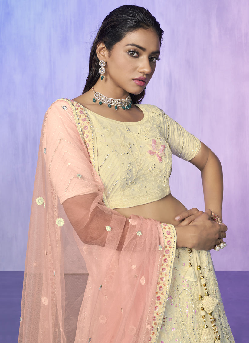 Off White Heavy Designer Lehenga Choli Set