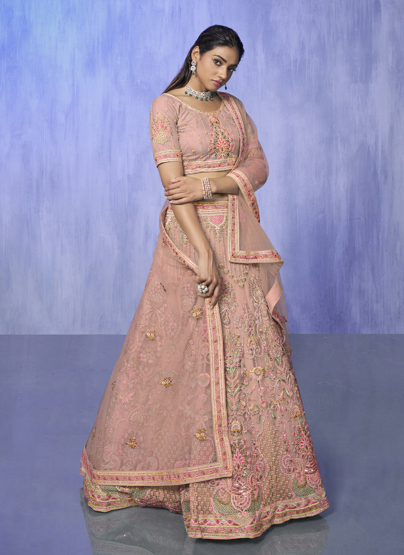 Peach Heavy Designer Lehenga Choli Set