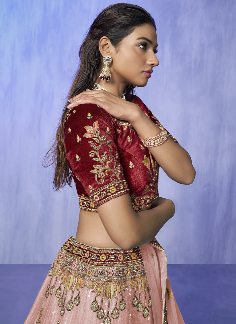 Peach Heavy Designer Lehenga Choli Set