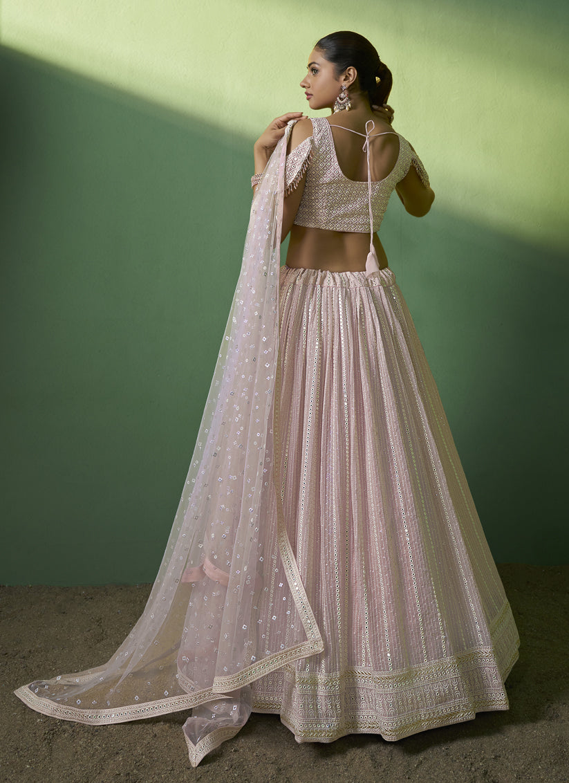 Lilac Pink Georgette Embroidered Lehenga Choli