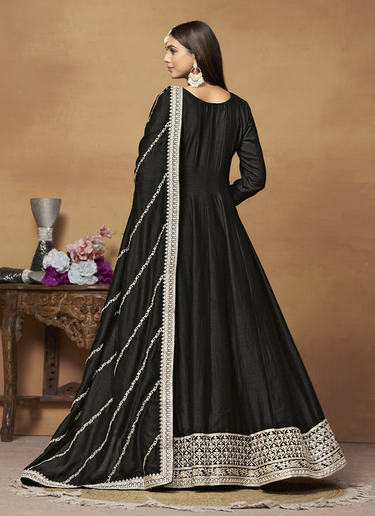 Black Art Silk Embroidered Designer Anarkali Suit