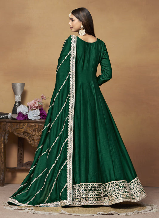 Green Art Silk Embroidered Designer Anarkali Suit