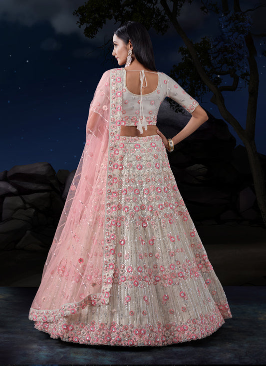 White Net Heavy Sequins Embroidered Lehenga Choli Set