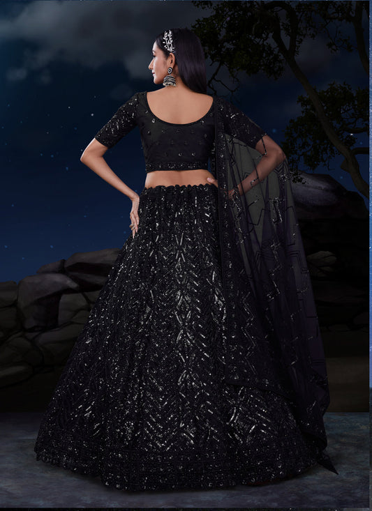 Black Net Heavy Sequins Embroidered Lehenga Choli Set