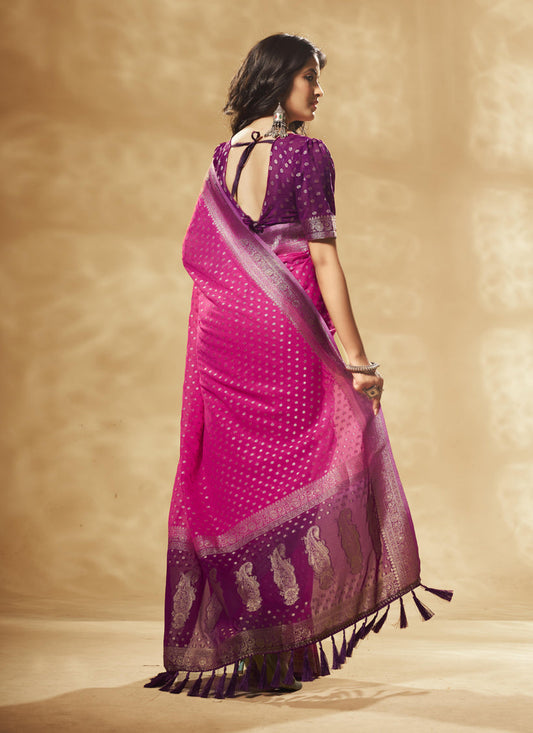 Pink Pure Georgette Woven Designer Saree