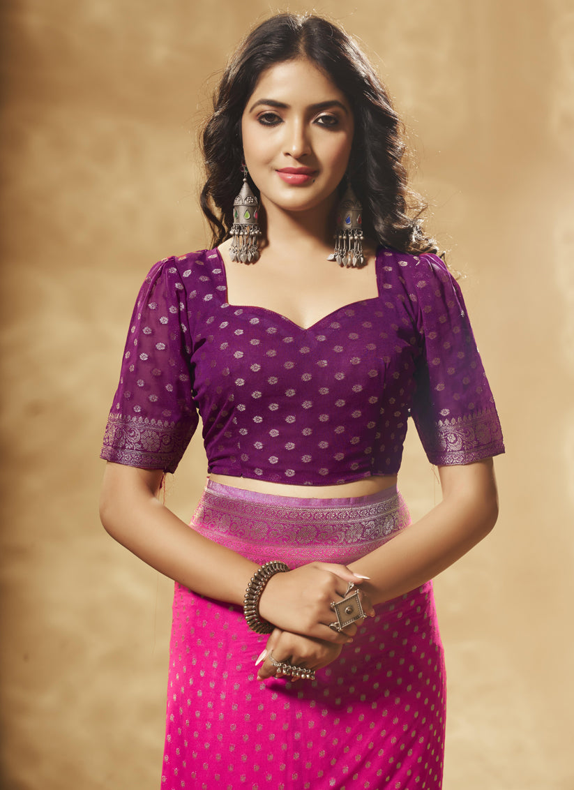 Pink Pure Georgette Woven Designer Saree