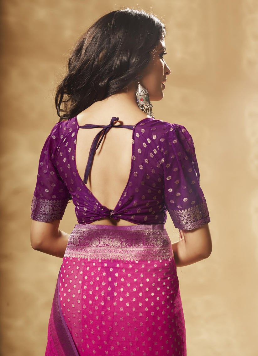 Pink Pure Georgette Woven Designer Saree