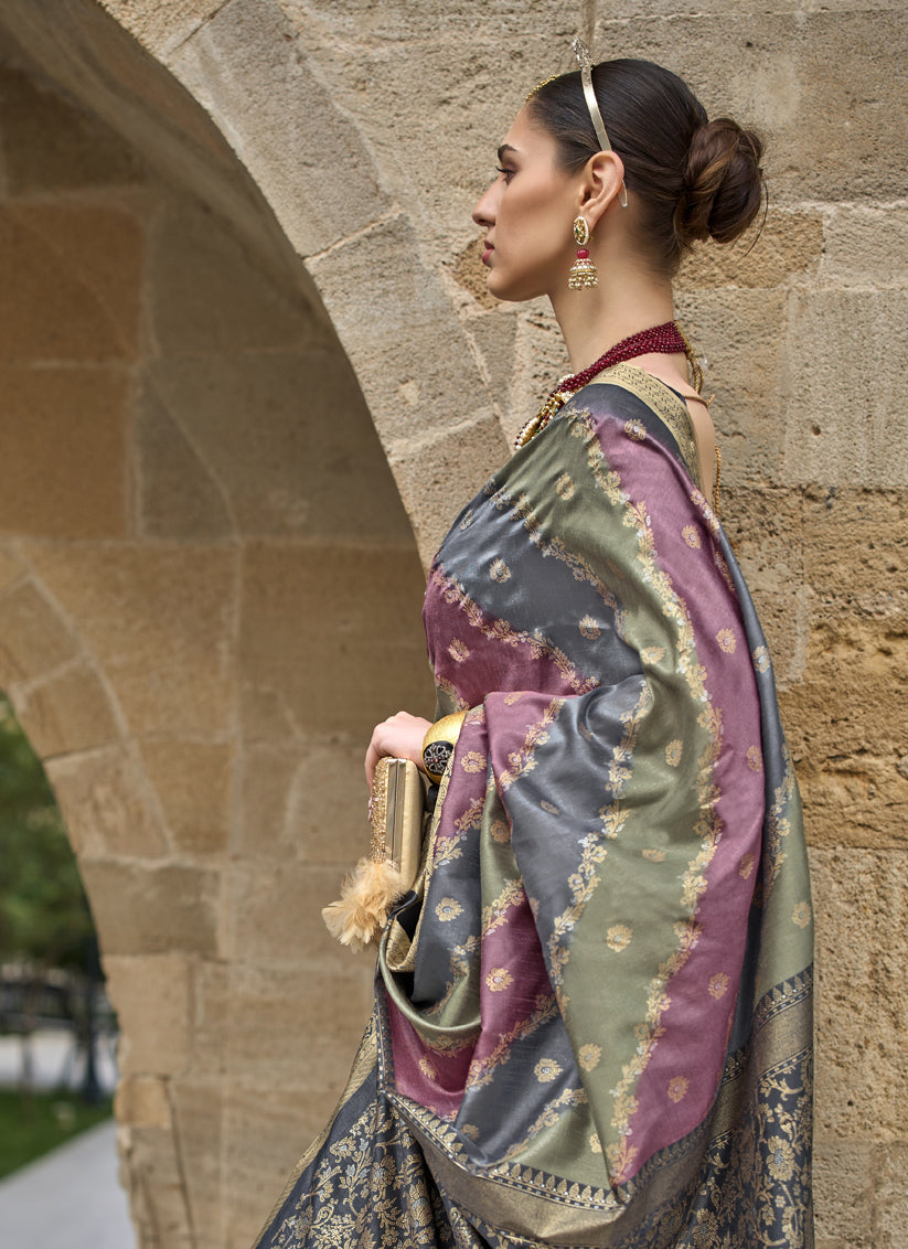 Grey Silk Printed Saree