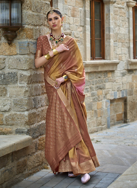 Mustard Silk Printed Saree