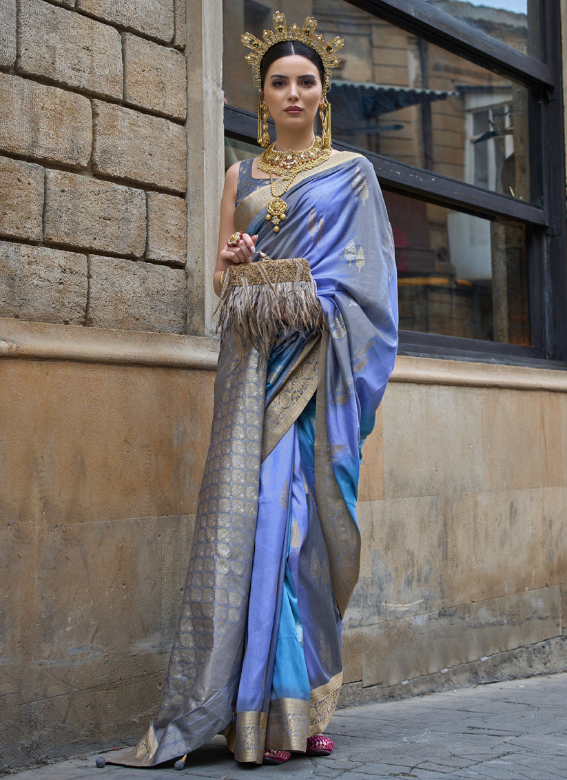 Periwinkle Silk Printed Saree
