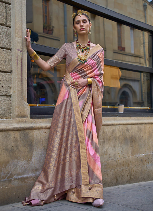 Pink Silk Printed Saree