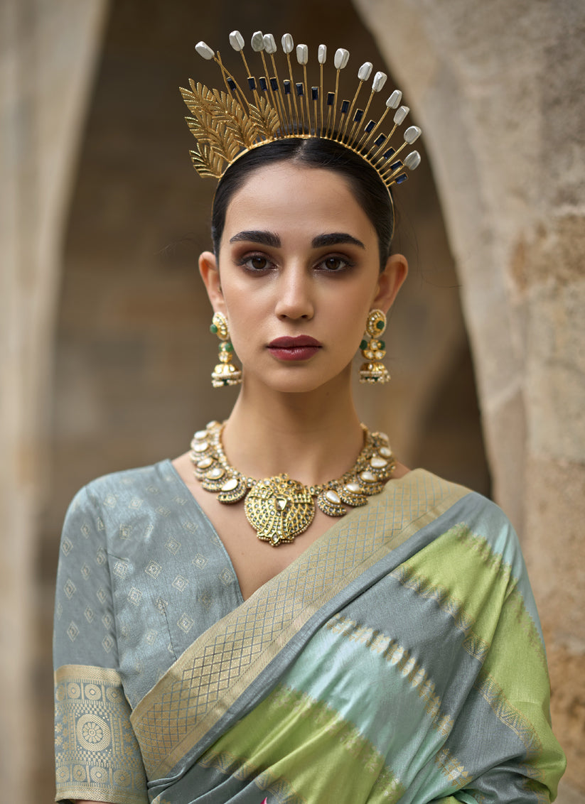 Mint Green Silk Printed Saree