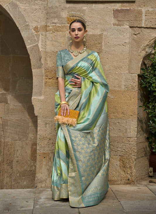 Mint Green Silk Printed Saree