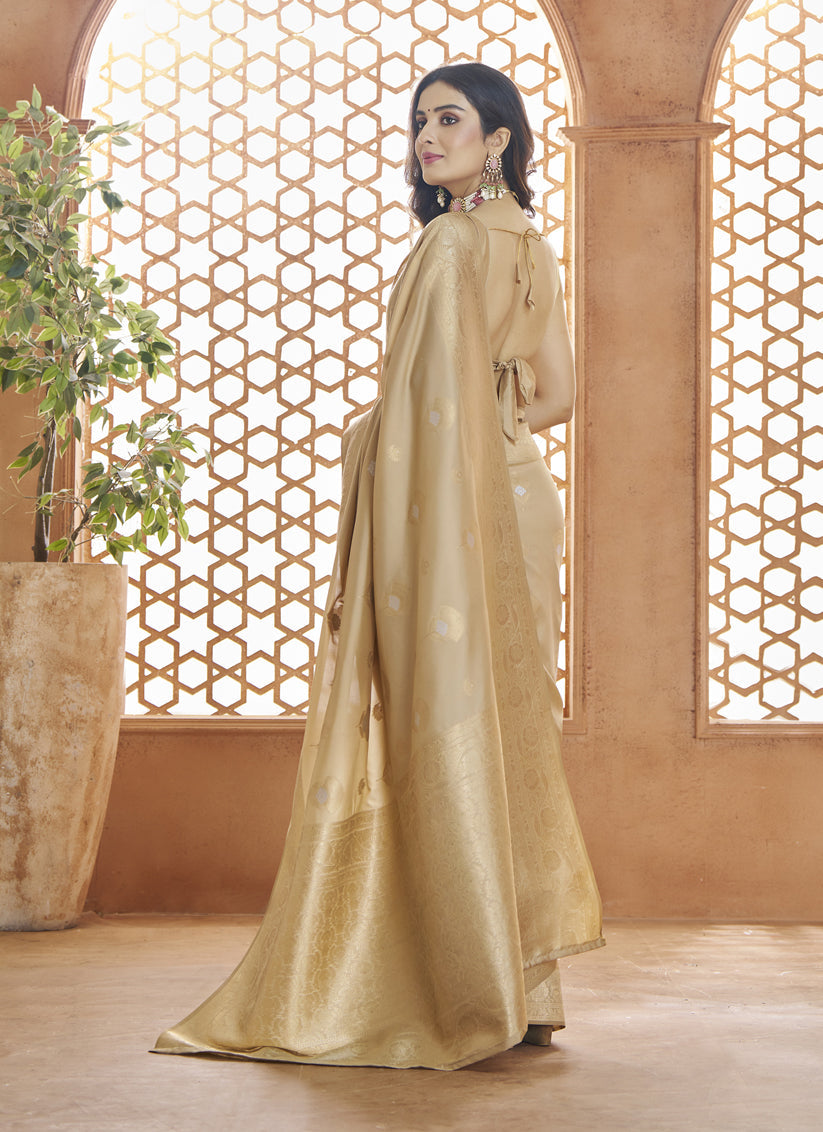 Beige Pure Banarasi Silk Zari Woven Saree