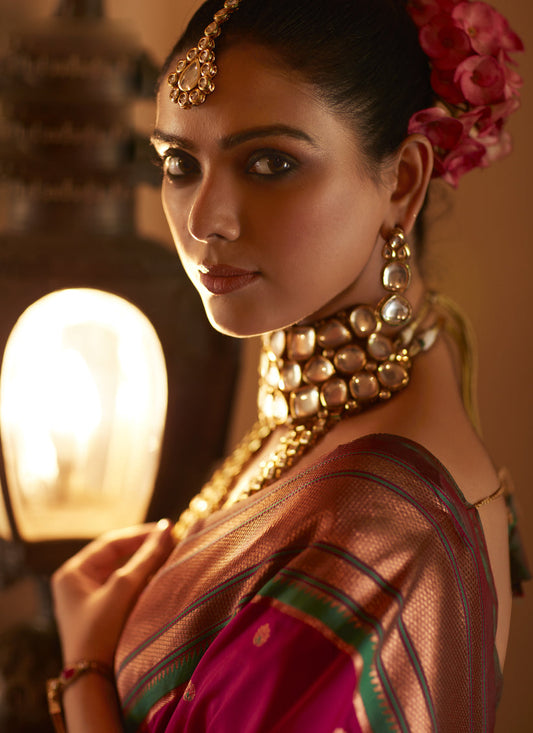 Gajari Pink Peshwai Paithani Silk Woven Saree