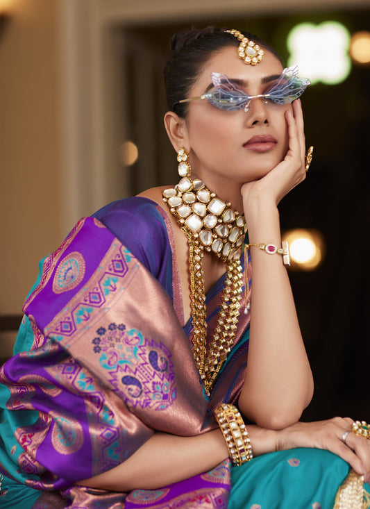 Firozi Peshwai Paithani Silk Woven Saree