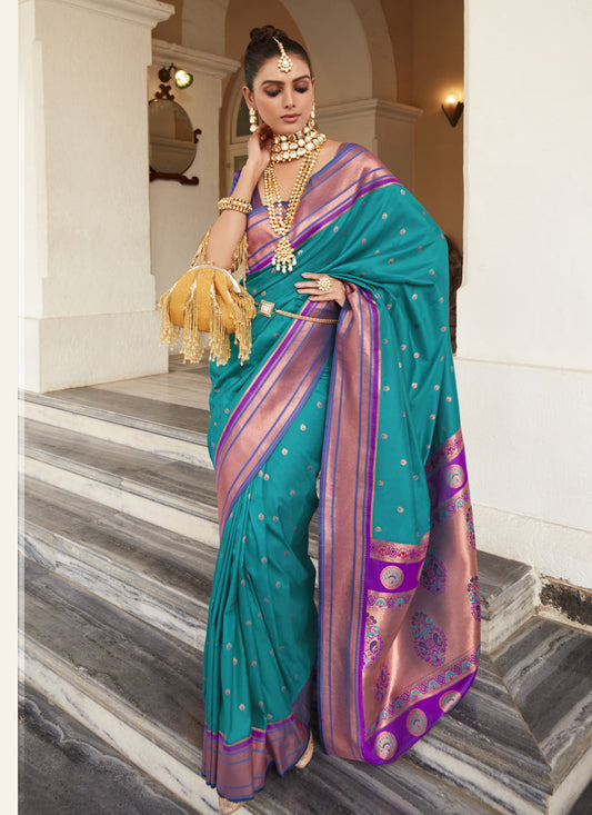 Firozi Peshwai Paithani Silk Woven Saree