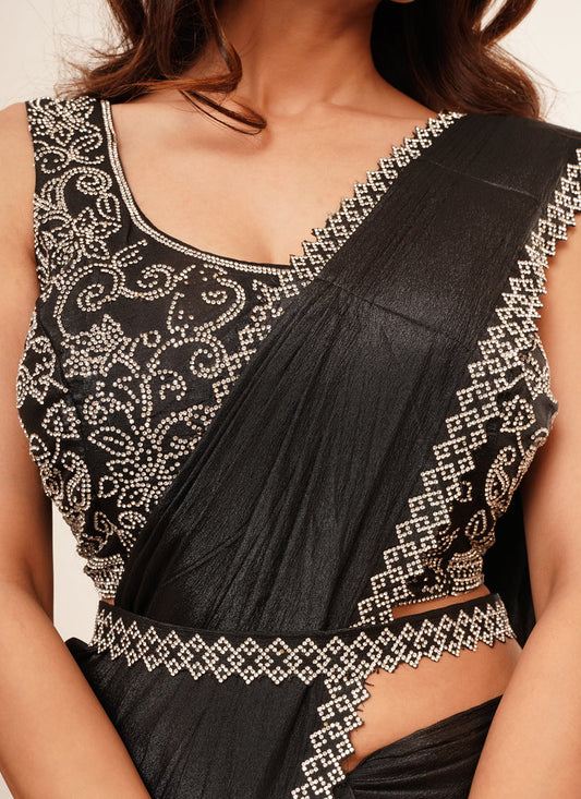 black heavy stone work ready to wear saree