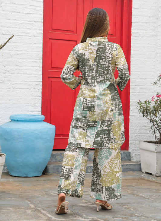 Grey Cotton Floral Printed Co-Ord Set