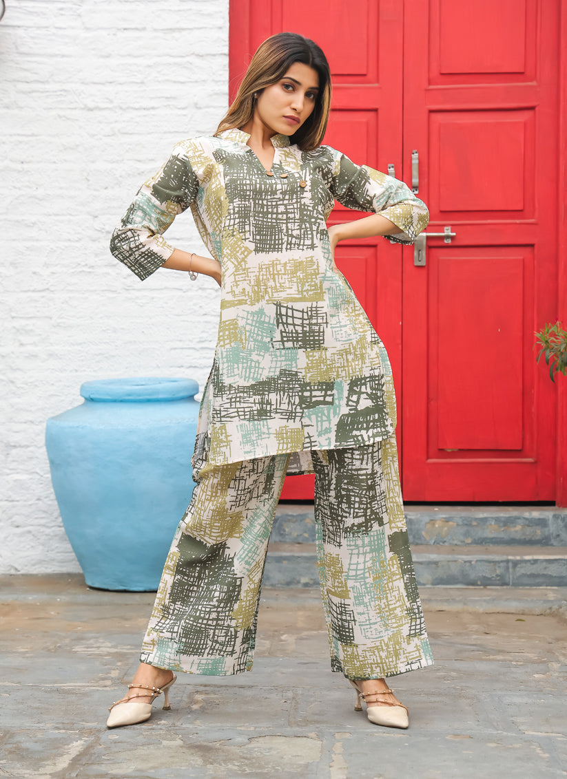 Grey Cotton Floral Printed Co-Ord Set