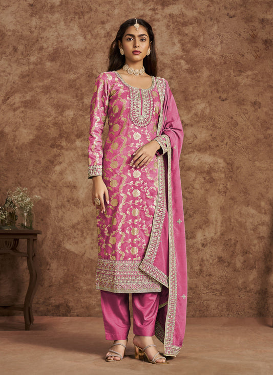 cherry pink dola jacquard embroidered plus size suit