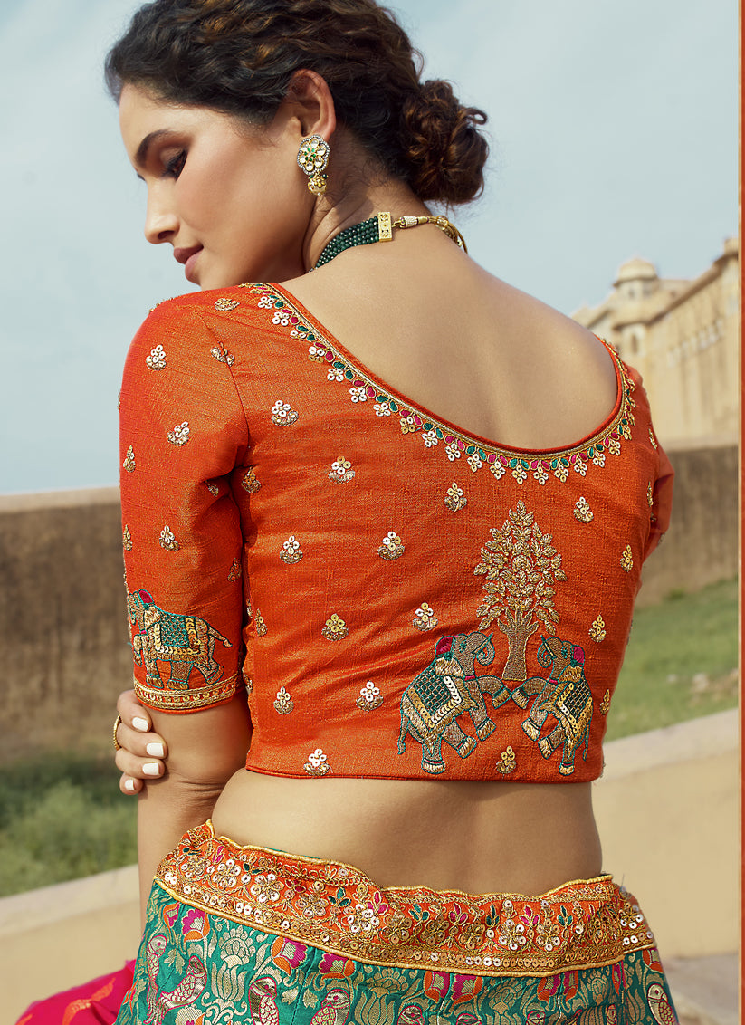 Multi Color Banarasi Art Silk Heavy Embroidered Bridal Lehenga Choli