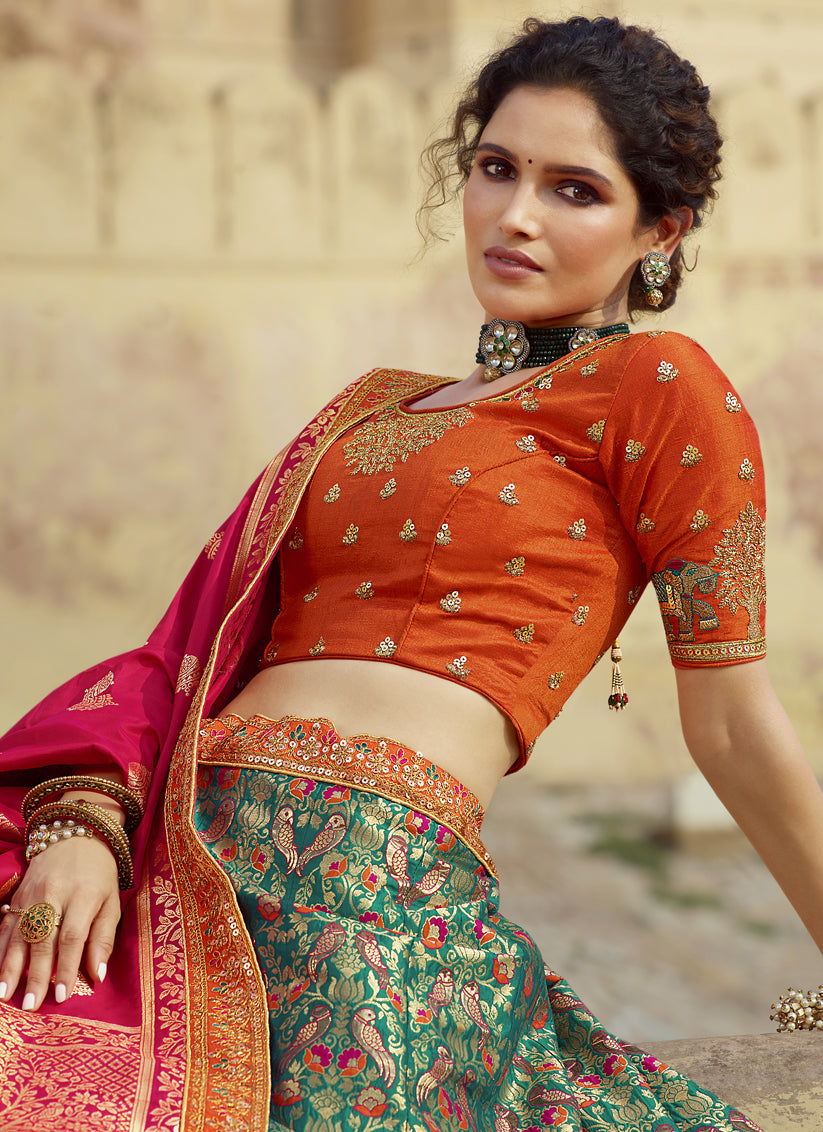 Multi Color Banarasi Art Silk Heavy Embroidered Bridal Lehenga Choli