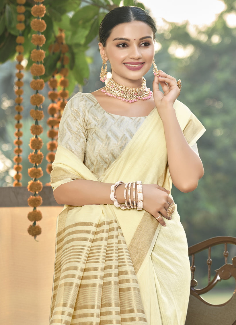 Cream Cotton Woven Saree