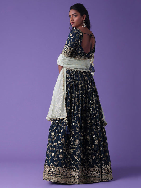 Navy Blue Heavy Designer Georgette Lehenga Choli
