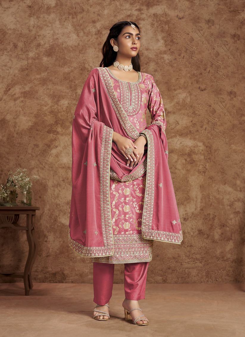 melon pink dola jacquard embroidered plus size suit