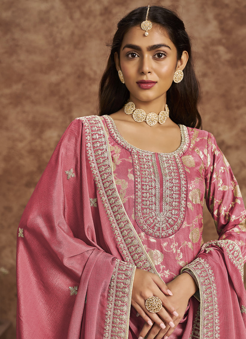 melon pink dola jacquard embroidered plus size suit