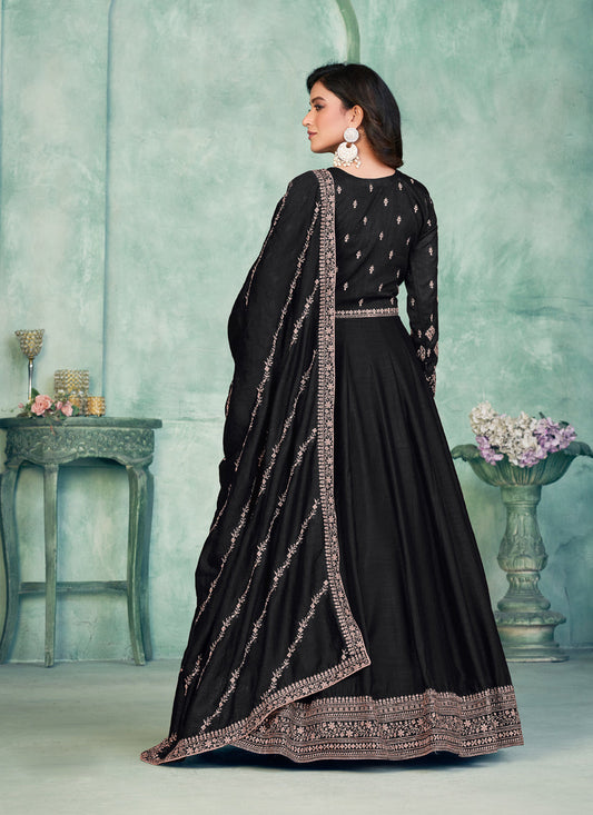 Black Art Silk Embroidered Anarkali Dress
