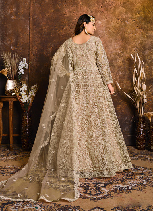 Dusty Grey Net Embroidered Designer Anarkali Suit