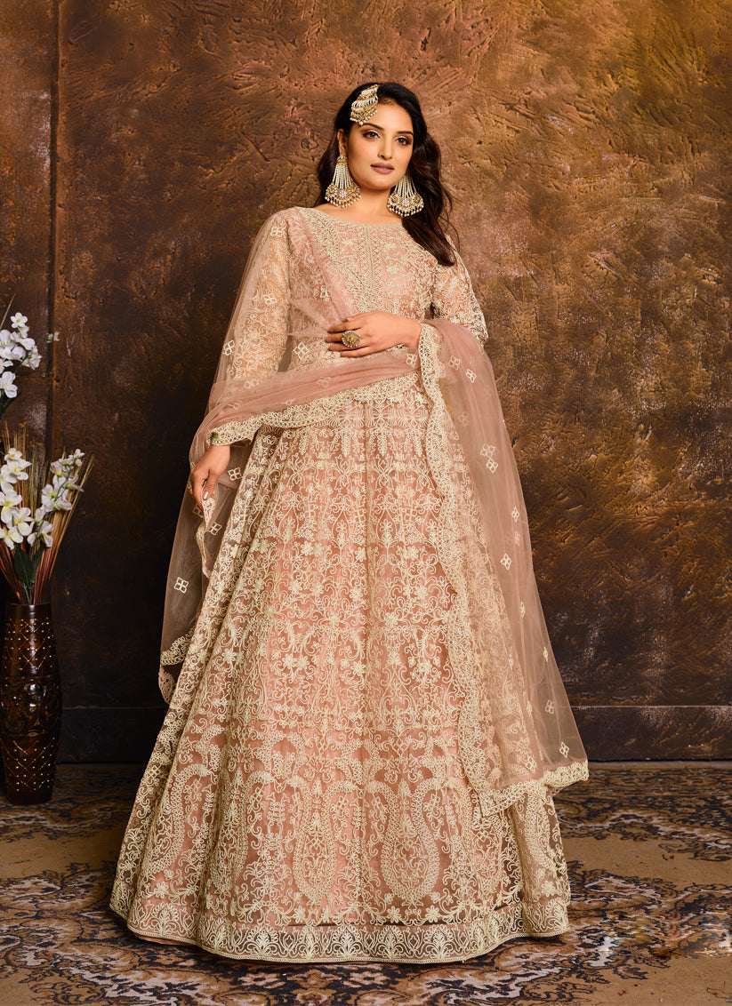 Blush Pink Net Embroidered Designer Anarkali Suit