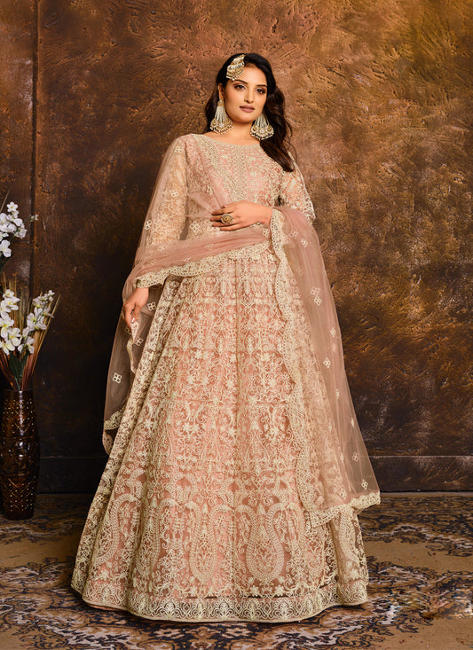 Blush Pink Net Embroidered Designer Anarkali Suit