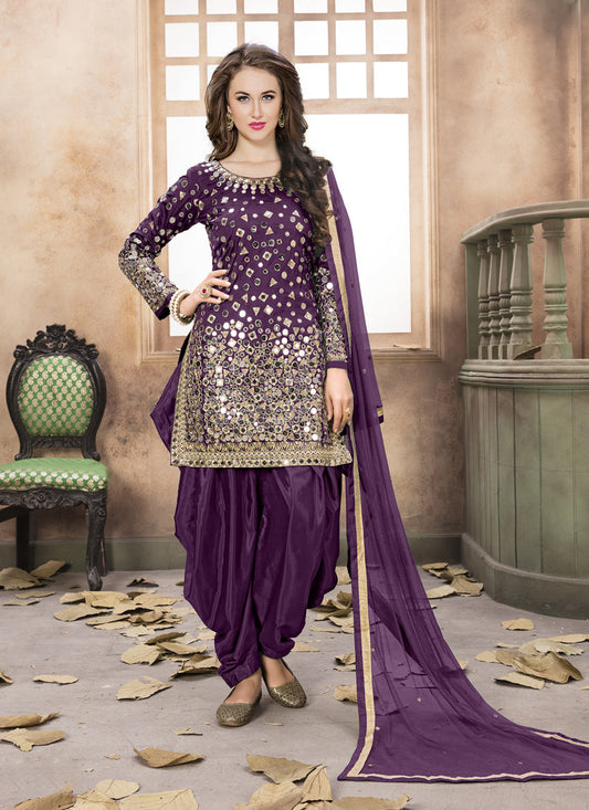 Wine Mirror Work Patiala Suit