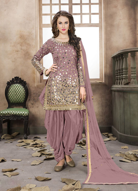 Mauve Mirror Work Patiala Suit
