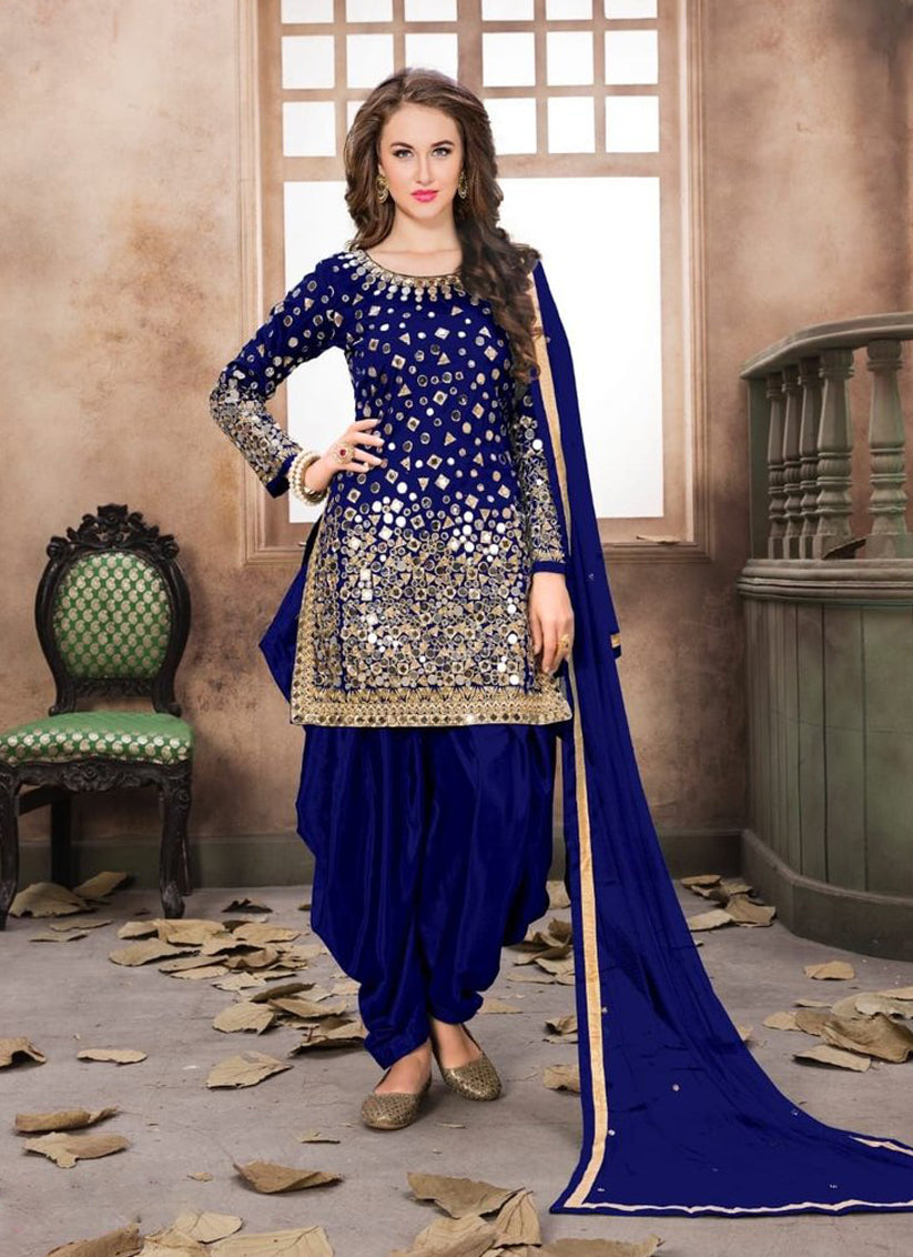 Royal Blue Mirror Work Patiala Suit