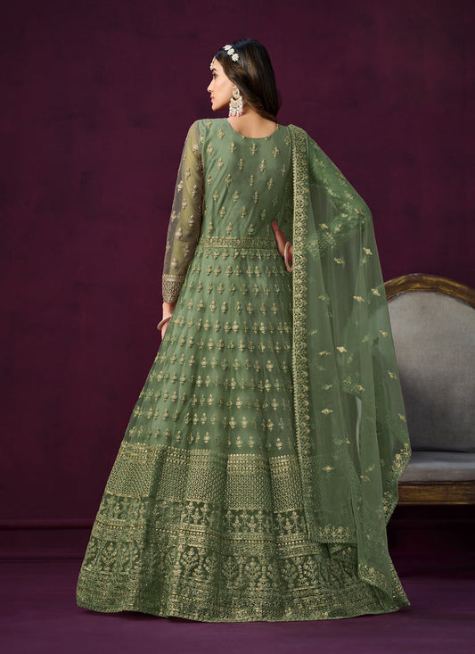 Sage Green Net Embroidered Anarkali Dress