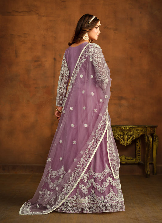 Mauve Net Embroidered Anarkali Dress