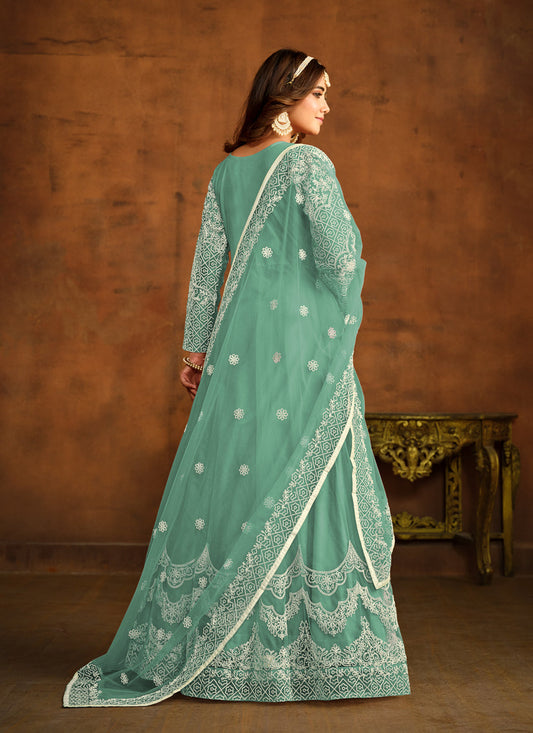 Mint Net Embroidered Anarkali Dress