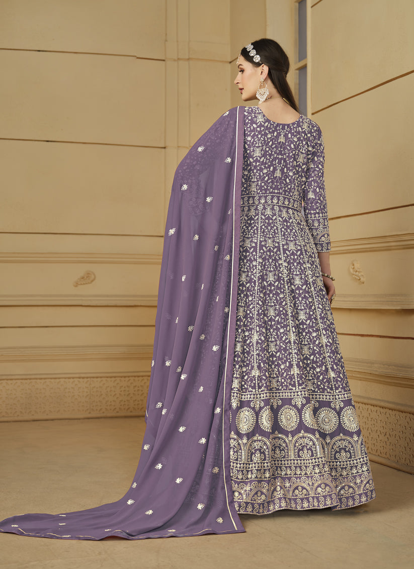 Mauve Faux Georgette Embroidered Anarkali Suit
