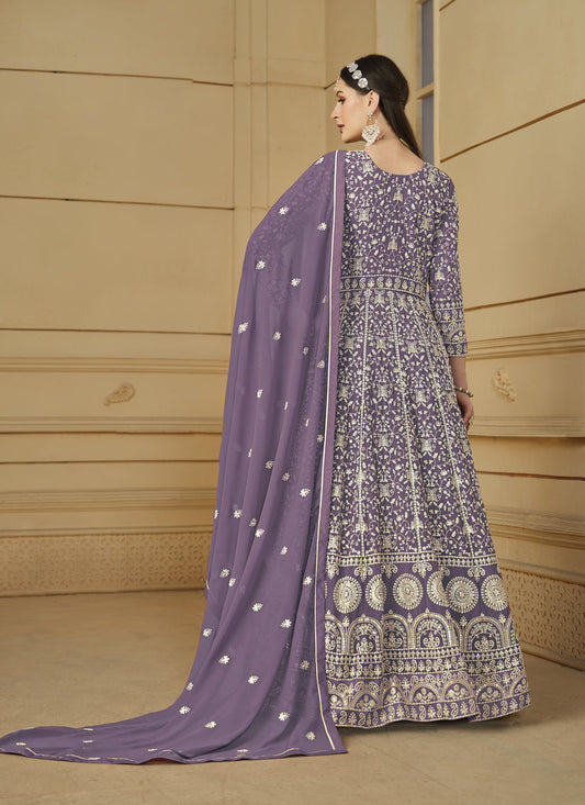 Mauve Faux Georgette Embroidered Anarkali Suit